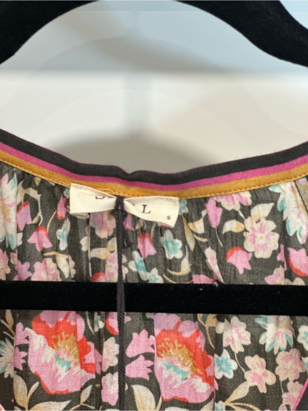 Spell Impala Tie Blouse - Night Blossom Floral Button-Front Peasant Blouse - S - Picture 6 of 6